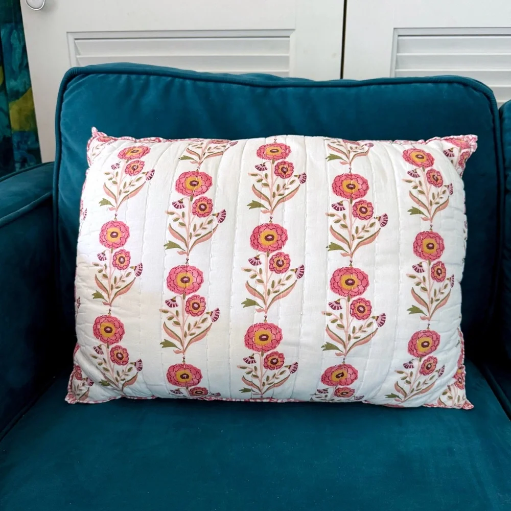 Threshold Target Sunflower Decor Pillow Cotton Floral Reversible Pink White EUC